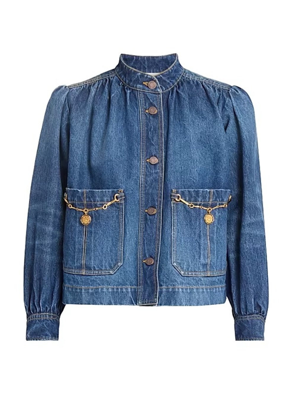 CHLOÉ
Horse-Pendant Gathered Denim Jacket NWT